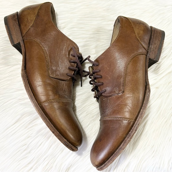 Frye Shoes Frye Womens Erin Leather Cap Toe Oxfords Cognac Brown 1